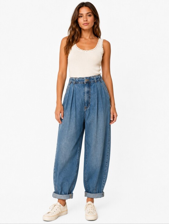 Pilcro Denim - Pilcro Anthropologie Balloon Barrel Leg Jeans High Rise Pleated Size‎ 27